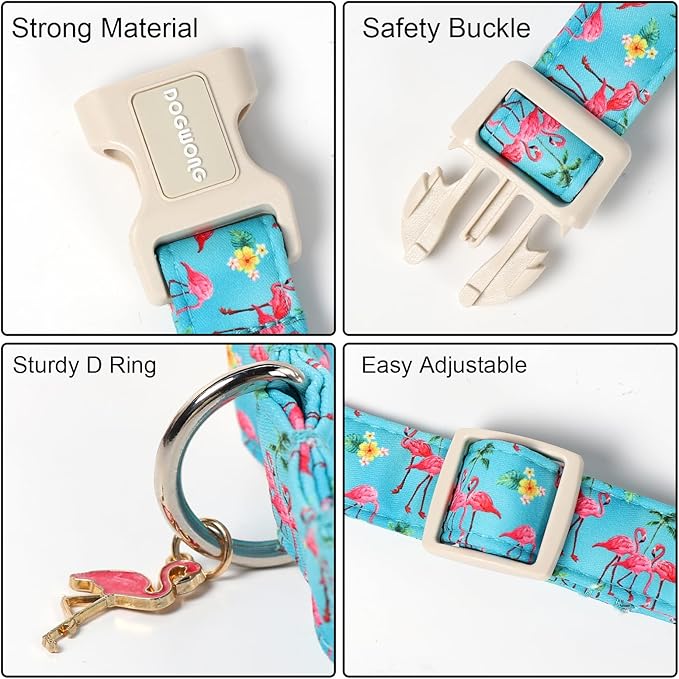 DOGWONG Spring Summer Dog Collar-Cute Flamingo Dog Collar, Adjustable Soft Beach Hawaiian Dogs Collars for Small Dogs, S