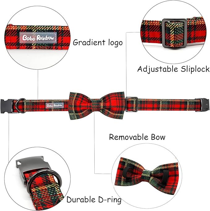 Dog Collar - Thanksgiving Turkey Dog Collar Bowtie Gift Soft Bow Adjustable Metal Buckle Pet Collar for Large Dogs