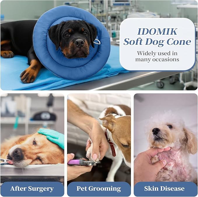 IDOMIK Dog Recovery Collar, Waterproof Soft Dog Cone After Surgery, Comfy Protective Elizabethan Collar Alternative for Dogs Cats, Adjustable Pet Neck Donut Cone Anti-Licking Biting Wounds,Navy,3XL