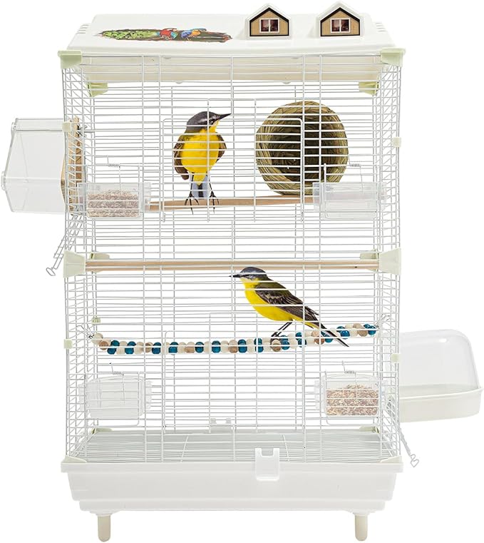 Two-Tier Bird Cage White Large Birdcage with Stand Food Containers Flight Cage for Parrot Lovebirds Finches Canaries Pigeons Parakeets Cockatiels