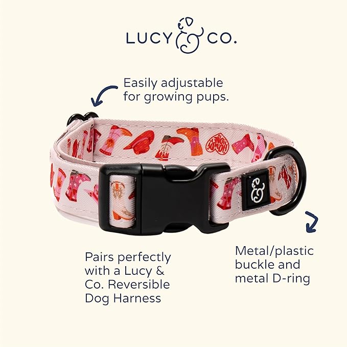 Lucy & Co. Howdy Honey Adjustable Dog Collar- Cute Designer Pet Collar for Small, Medium, Large Dogs- Buckle Closure Dog Accessories, Large, Country Print