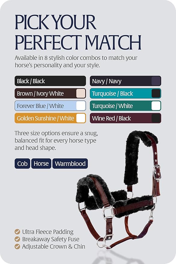 Equinavia Valkyrie Ultra Fleece Breakaway Horse Halter | Padded Fleece Adjustable Safety Halter with Nylon Webbing - Wine Red/Black - Horse