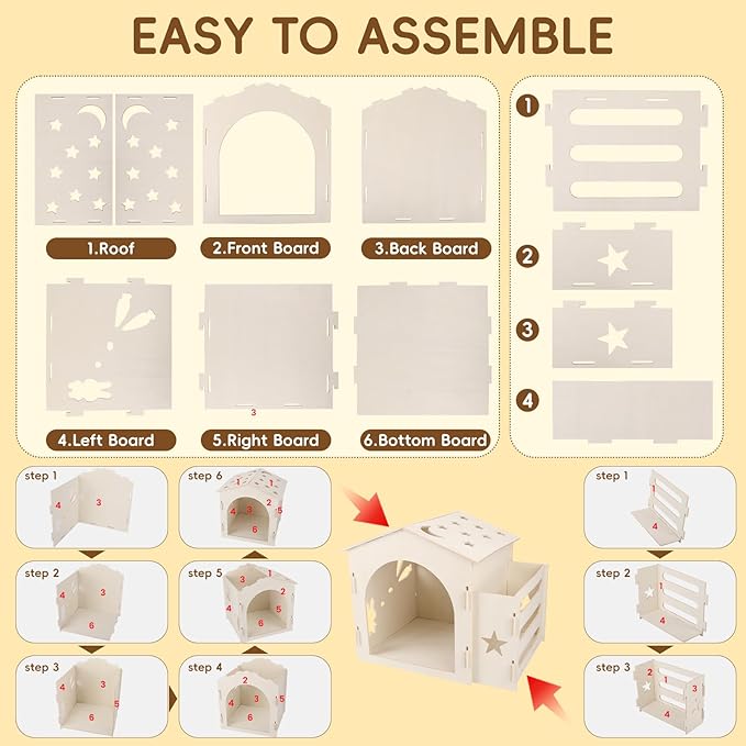 Extra Large Rabbit House & Rabbit Hay Feeder, Indoor Bunny Castle with Feeder, Small Animal Houses & Habitats and Guinea Pig Hay Feeder