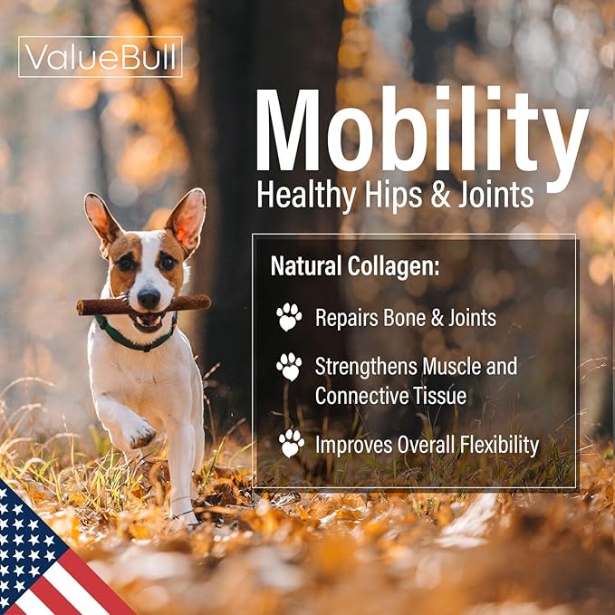 ValueBull USA Collagen Sticks for Dogs, 6 Inch Super Jumbo Chews, Natural Long-Lasting Dog Treats, 25 Count - Promotes Joint, Skin & Coat Health with Glucosamine and Chondroitin