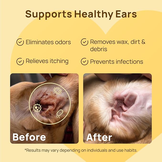 HICC PET Ear Cleaner Wipes for Dogs & Cats, Vet-Recommended Dog Ear Infection Treatment to Relief Itching & Inflammation, Remove Wax, Dirt & Stop Smelly, Cleaning Deodorizing Wipes 50ct(Honey Scent)