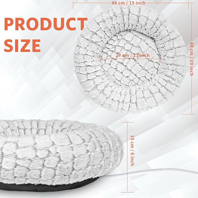 Heated Cat Bed Indoor, Round Heated Pet Bed for Indoor Cats 19" Soft & Cozy Donut Electric Pet Heating Pad for Kitten Cat
