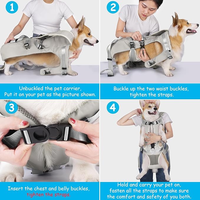 PetBonus Pet Front Dog Carrier Backpacks, Adjustable Pet Backpack, Legs Out Easy-fit Puppy Chest Carrier for Medium Small Dogs, Hands Free for Hiking, Cycling (Grey, M)