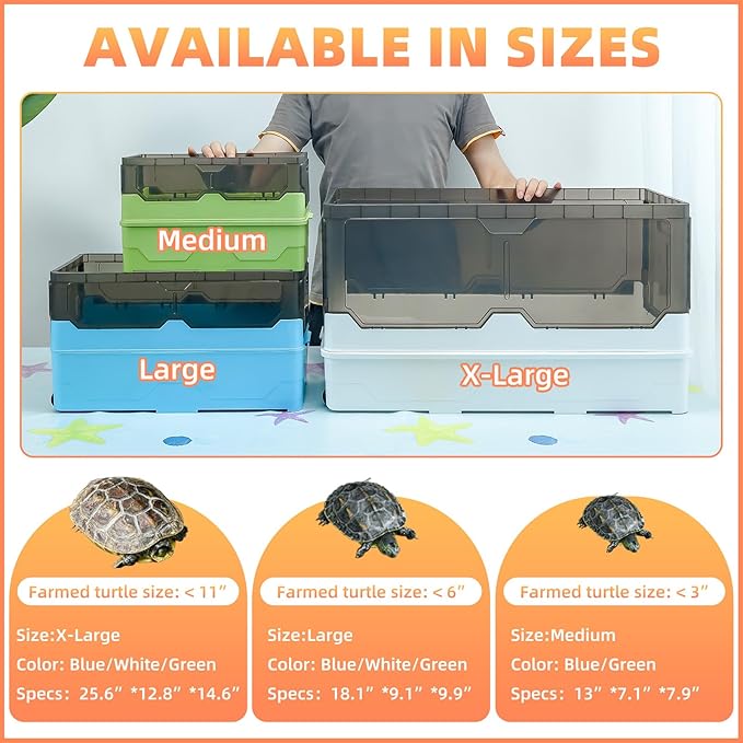 Turtle Habitat Tank Kit– Fresh Filtration, Waterplay Fun, Diverse Living, Heat Lamp, Water Pump and Convenient Water Changes in Tanks Habitat Kits Turtle cage (Green, Medium)
