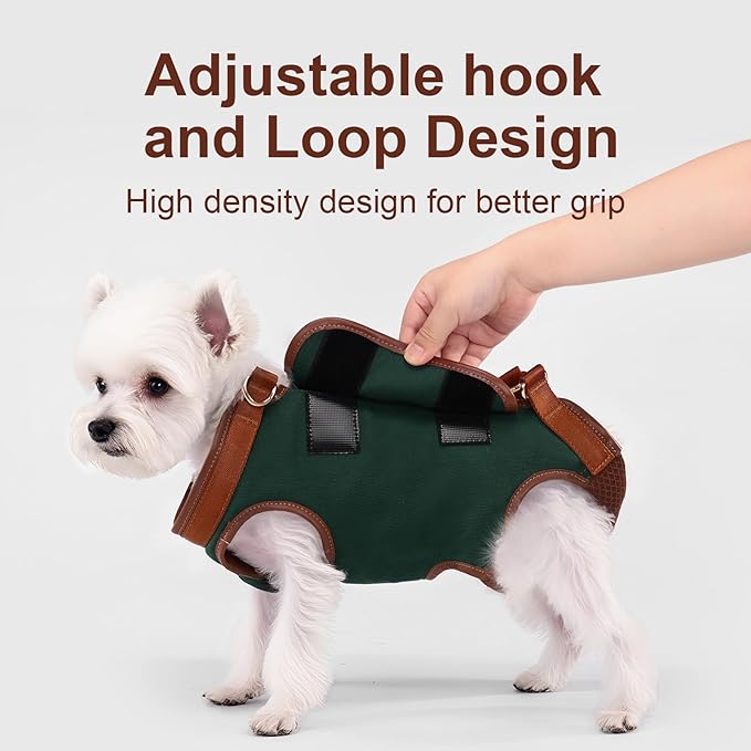 Dog Lift Harness Dog Carrier Dog VES Harness Adjustable Dog Leash with Small Puppy Treat Bag（Green,XS）