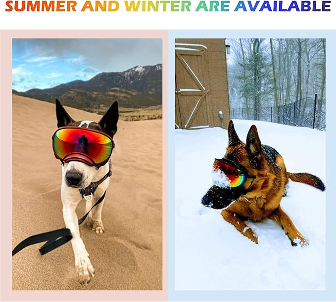 Large Dog Sunglasses with Adjustable Strap UV Protection, Winproof Puppy Sunglasses, Suitable for Medium-Large Pet Glasses, Dogs Eyes Soft Goggles, RedBlue