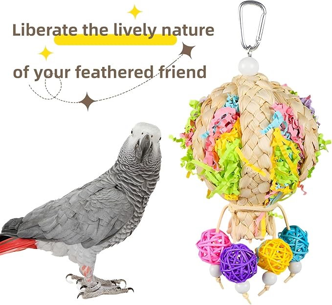 Bird Toys Foraging Shredder Hanging Toys Rope Perch with Bell Parakeet Toy Parrot Swing Climbing Standing Toys Bird Cage Accessories for Conure Cockatiel Budgies Lovebird, 2 Pack