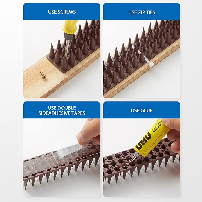 CIIC Bird Spikes, 20 Pack Pigeon Squirrel Raccoon Cat Deterrent Spike Outside Anti Robin Defender Outdoor to Keep Birds Away Roof Fence Window Nest 18.7 Feet(5.7m), Brown