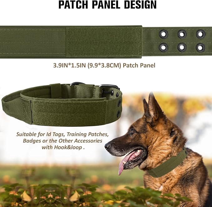 Tactical Dog Collar with Handle, Military Adjustable Heavy Duty Metal Buckle Dog Collars Soft Nylon Training Collar for Medium Large Dogs (Green, X-Large)
