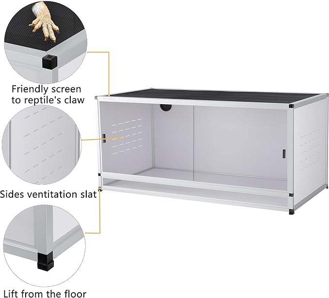 PVC Reptile Enclosure 76 Gallon ToxiRium Large Reptile Terrarium 44''x20''x20 Tank for Bearded Dragon Gecko Lizard Snake,Wide Breeding Lounge Vivarium Area with Sliding Doors Lock