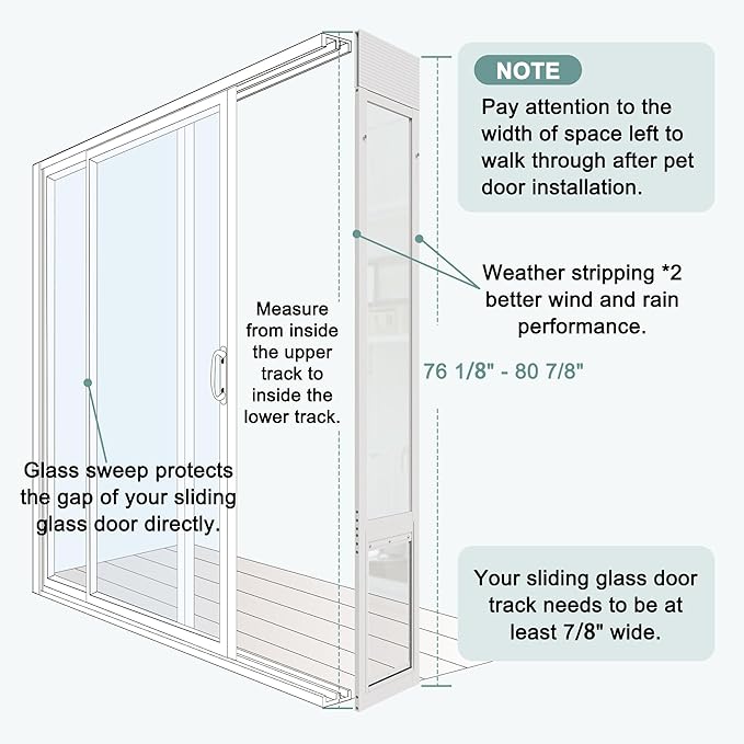 Doggie Door for Sliding Glass Doors, Adjustable Height 76 1/8"-80 7/8" Aluminum Frame Tempered Sliding Door Dog Doors Insert with Lock,XL Transparent 10" x 15" Flap Size for Large Dogs