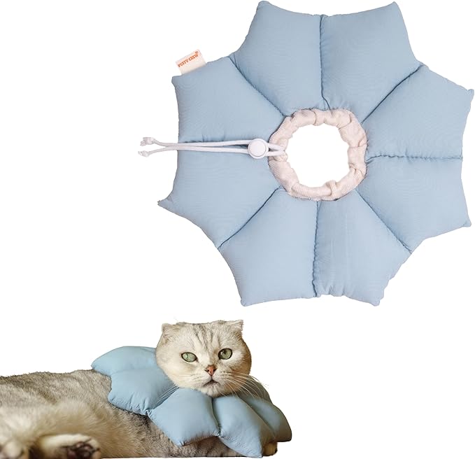 Puffy Crew Soft Cat Cone Collar, Adjustable Waterproof Recovery Collar, Lightweight Elizabethan e Collar for Cats of All Breeds (Blue, Medium, Neck Circumference 6.5"–10.5")