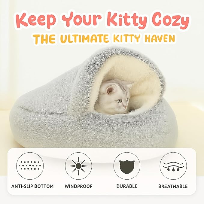 Nest Bed - Lapcatz Cat Beds for Indoor Cats, Fluffy Cat Bed Cave Plush Warm Nest for Cats (Rainbow,XL 28"x28")