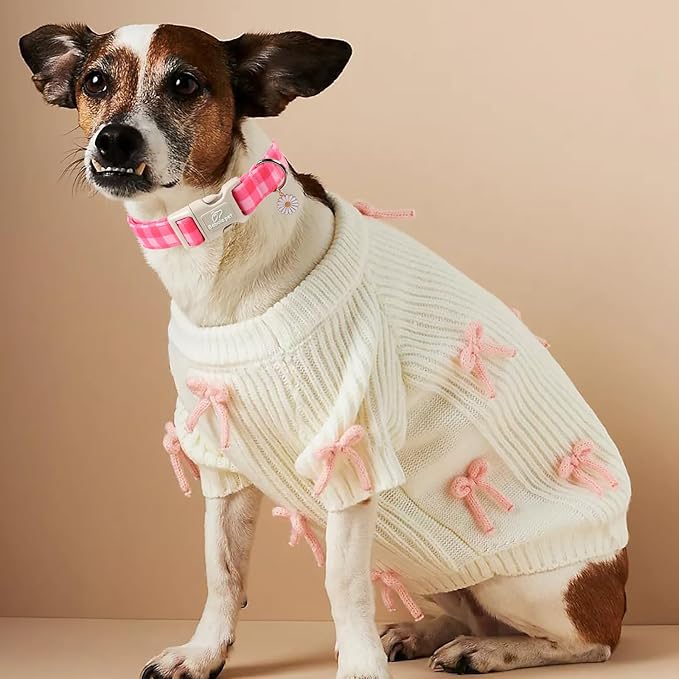 Girl Dog Collar for Puppy Small Dogs - Cute Pink Plaid Puppy Collar, Soft Adjustable Spring Summer Female Dog Collars with Quick Release Buckle XS