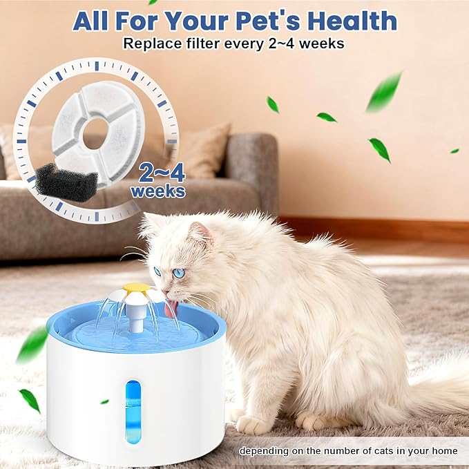 Cat Fountain Filter, 16 Pcs Cat Water Fountain Filters Replacement Dia is 5", 3-Filtration System Round Carbon Filters Compatible with 81oz / 2.4L Round Automatic Pet Dog Water Fountain Dispenser