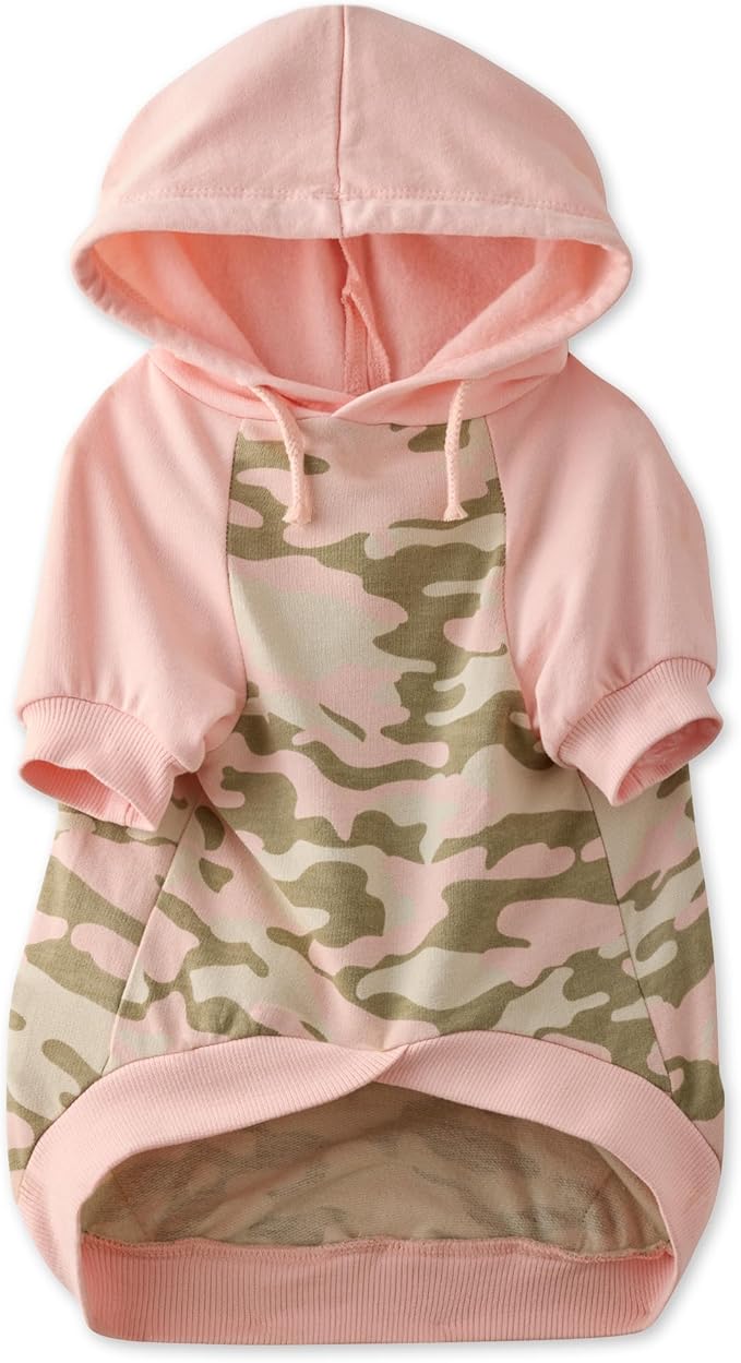 Rocky – The Orginal Lightweight Hooded TEE 100% Organic Cotton Dog Hoodie Pet Coat Sweater for Small, Medium, Large Dogs, Pink Half Camo, Large