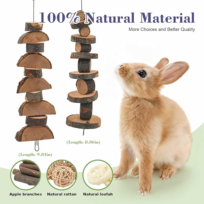 Rabbit Toys, 30 Pcs DIY Rabbit Chew Toys Kit for Teeth Guinea Pig Treats Natural Timothy Hay Chips with Herbal Flowers Bunny Enrichment Toys for Hamster Gerbils Chinchillas