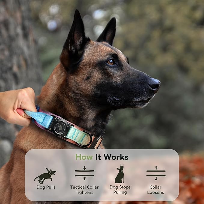 2026 Upgrade Waterproof AirTag Dog Collar, Military Tactical Dog Collar with AirTag Holder, Comfortable Control Handle and Metal Buckle, GPS Dog Collar Holder for Medium to Large Dogs (Pastel lcing,M)