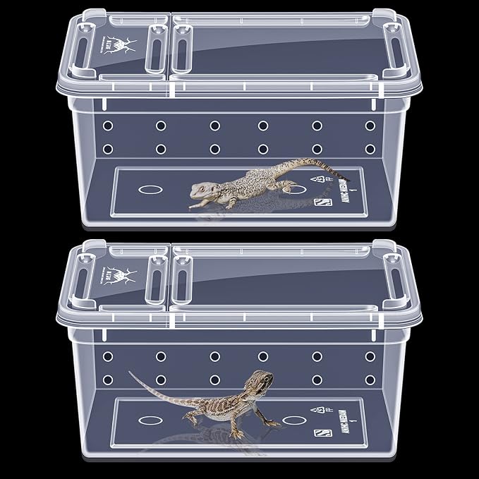 Irenare 8 Pcs Reptile Breeding Box Plastic Spider Terrarium Tarantula Feeding Box for Bearded Dragon Lizard Spider Gecko Scorpion(Vent Holes,Clear,5.9 x 3.9 x 2.5 Inch)