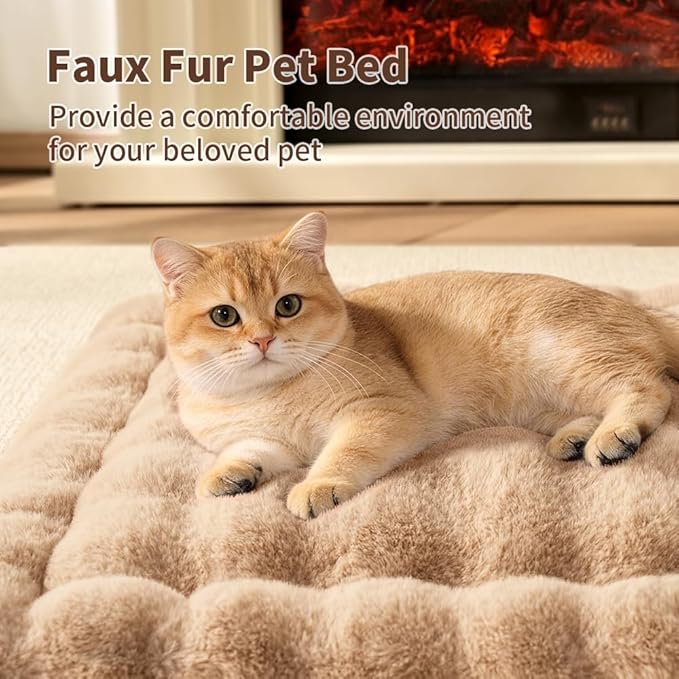 Self-Warming Cat Bed, Plush Faux Fur Pet Bed Mat with Anti-Slip Bottom, Ultra Soft Heated Pad for Cats & Kittens, Cozy Fluffy Bed for Window & Sills Couches, Machine Washable, 23x15 Inch Coffee