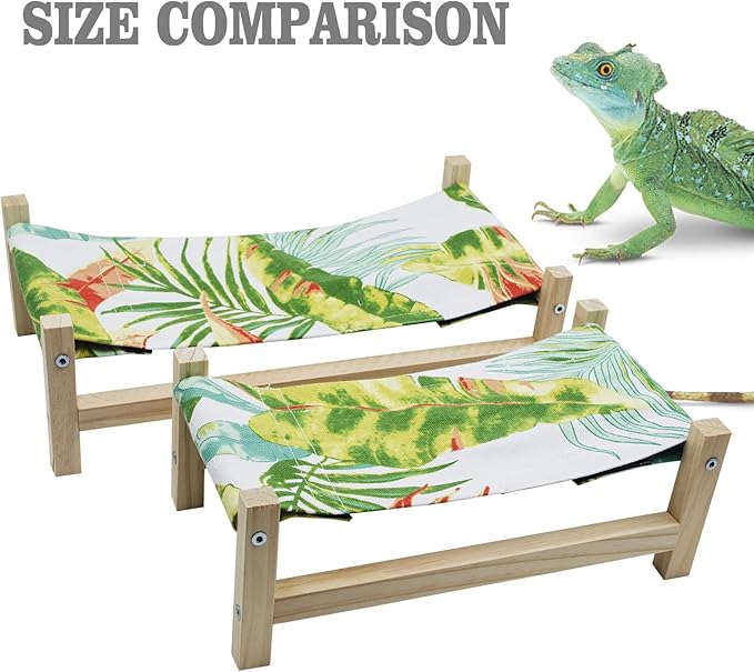 Bearded Dragon Bed, Wooden Reptile Sleeping Hammock, Bearded Dragon Tank Accessories, Habitat Accessories for Leopard Gecko Snake Lizard or Other Small Animal, Large