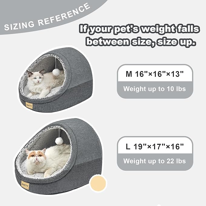 Jiupety Cute Cat Beds for Indoor Cats, Cat Cave Bed for Kittens, Burrowing Puppy Bed with Anti-Slip Bottom, Washable Removable Cushion, L(19"x17"x16"), Dark Gray