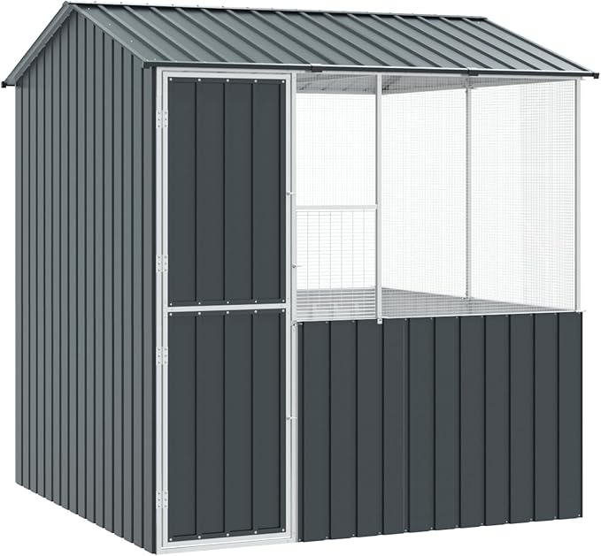 Walk-in Bird Aviary Cage, Suitable for Various Small Animals, Anthracite Galvanized Steel, 82.3"x84.6"x91.7",-357