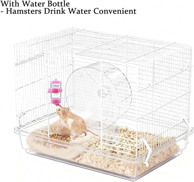 8.7" Super Silent Hamster Wheel with Stand & Water Bottle – Ultra Quiet Exercise Running Wheel for Gerbils, Syrian & Dwarf Hamsters, Chinchillas, Small Pets – Noiseless Spinning Design, Clear