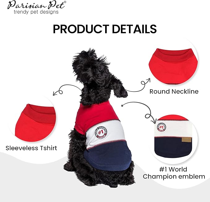 Parisian Pet Embroidered Worlds Champion' Sleeveless Color Block Machine Washable Dog Tee Shirts - XL