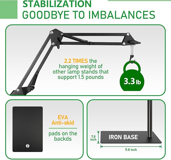BETAZOOER 360° Adjustable Reptile Lamp Stand | Heavy Duty Metal Heat Lamp Holder (12-54in) for Bearded Dragons, Snake Tanks | 180° Foldable & Anti-Slip Base