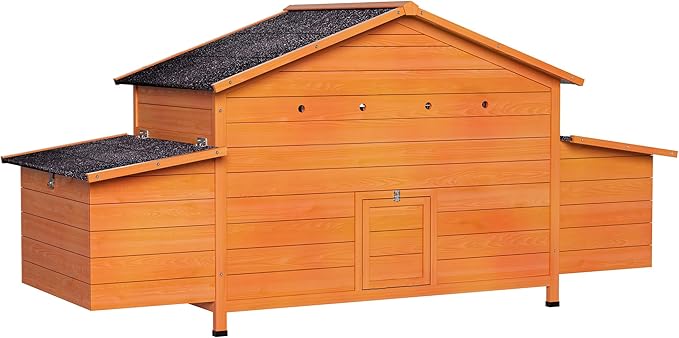 Large Wooden Chicken Coop for 3-4 Chickens – Outdoor Hen House with Nesting Box, Perch, Pull-Out Tray, Waterproof Roof & Predator-Proof Lock, Ventilated Weatherproof Chicken Cage Natural