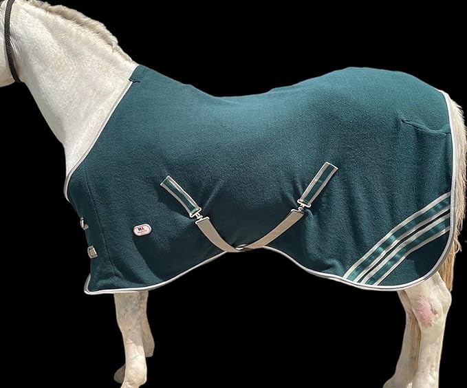 Majestic Ally Anti Pill Fleece Horse Blanket/Sheet with Silver Braided Rope (Hunter Green, 76)