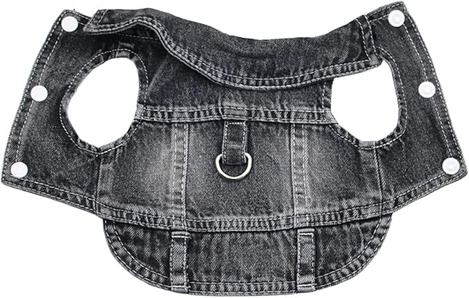 Puppy Clothes for Small Dogs Boy,Classic Western Denim Dog Coat,Dog Jeans Jacket with Leash D-Ring,Pet Cat Costumes,Cooling Harness Vest for Walking (Black, Small)