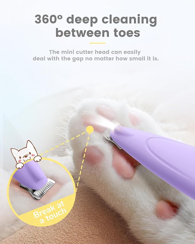 Dog Paw Trimmer with LED Display,35dB Ultra-Low Noise Dog Grooming Clippers,Cordless Paw Trimmers for Dog's Feet with LED Light,Type-C Rechargeable Cat Hair Trimmer for Paws, Ears, Face, Rump