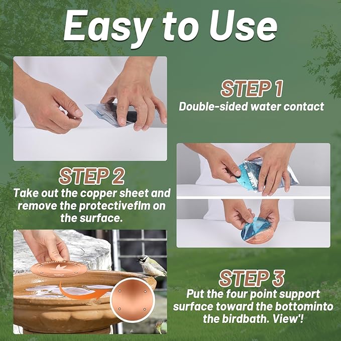 4 Inches Pure Copper Bird Bath Purification Disk,0.6mm thick,Reinforced Copper Purification Cleaner with Four-Point Support,All-Season Safe Clean Water Solution,Universal Fit for Outdoor Birdbath&Bowl