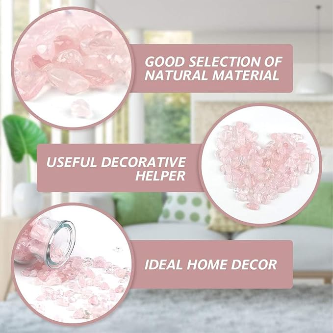 JOHOUSE Rose Quartz Crystals, 1lb Pink Crushed Rose Quartz Chips Bulk Tumbled Stones Irregular Shaped Succulent Pebbles Decorative Rocks for Aquarium Fish Tank Vase Filler DIY Crafts Indoor Plants