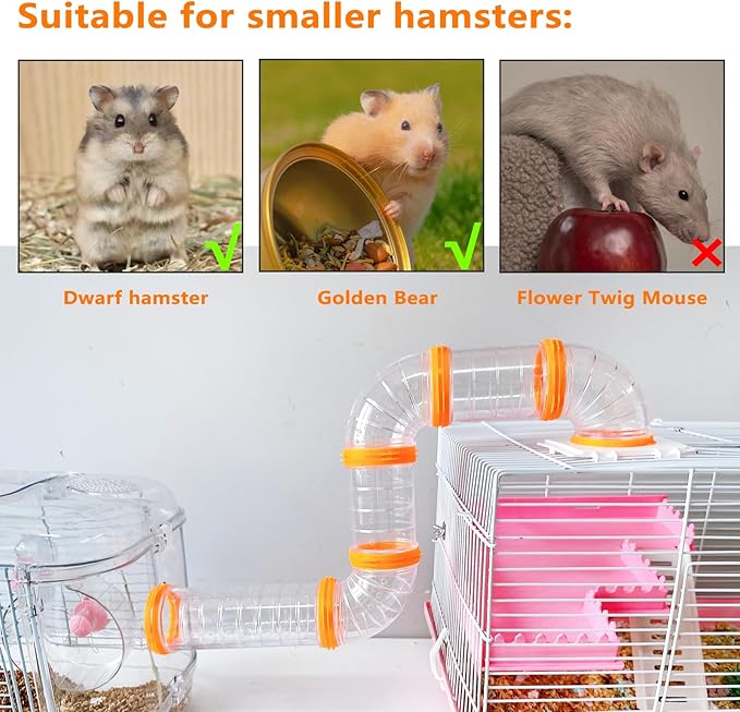 8PCS Hamster Tunnel Tube DIY Assorted Toy Transparent Adventure Pipe Playground Excercise Set for Mouse Syrian Hamster Gerbil (Orange)