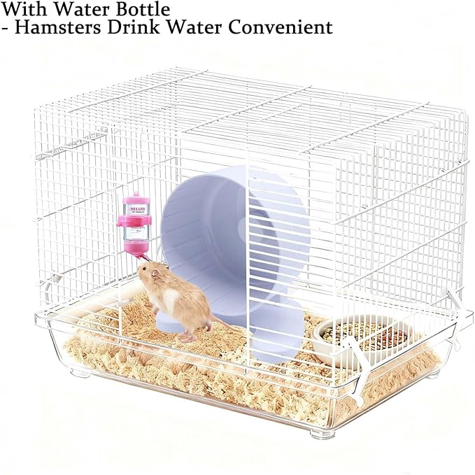 6.5" Super Silent Hamster Wheel with Stand & Water Bottle – Ultra Quiet Exercise Running Wheel for Gerbils, Syrian & Dwarf Hamsters, Chinchillas, Small Pets – Noiseless Spinning Design,White