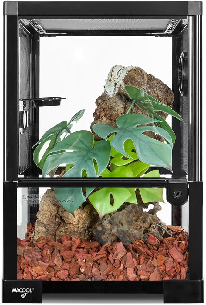 Vertical Habitat Tank 10 Gallon for Tree Dwelling Reptiles and Amphibians, 360°Full Vision Glass Reptile Terrarium 12" x 12" x 18" with Double Side Mesh Panels