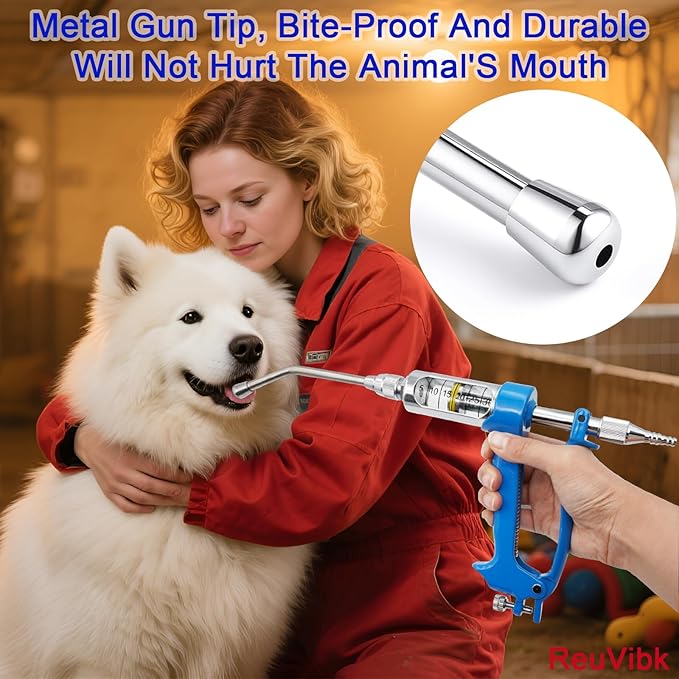 30ML Adjustable Veterinary Metal Feeding Gun, Continuous Drench Gun Continuous Dosing Device Veterinary Medicine Dispenser Husbandry Autonomous Feeding Tool, for Pig Cow, Sheep, Horse