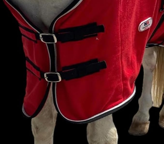 Majestic Ally Anti Pill Fleece Horse Blanket/Sheet with Silver Braided Rope (Red, 80)