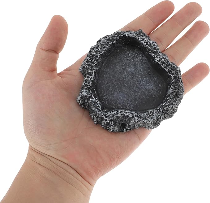 Reptile Food Dish, Resin Lizard Reptile Food Dish, Turtle Water Bowl, Terrarium Feeding Bowl Accessory for Lizard Tortoise Snakes Gecko, Black Gray, 3.54"x3.54"x0.98"