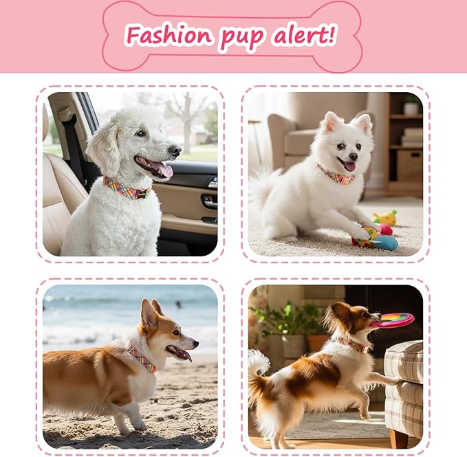 Cotton Dog Collar, Soft Adjustable Dog Collars for Medium Dogs, Multi-Color Plaid Dog Collar for Small Medium Large Dogs, Cute Dog Collars Perfect for Girl or Boy Dog Collars-M