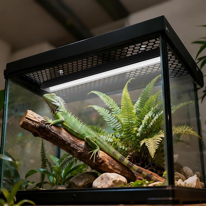 LED UVB Light for Reptiles, 16 inch UVA UVB Reptile Light Fixture with 4 Auto Ferguson Zone Modes & Dimming, 15W Aluminum Smart Habitat Lamp for Bearded Dragons, Turtles, Snakes, Leopard Geckos