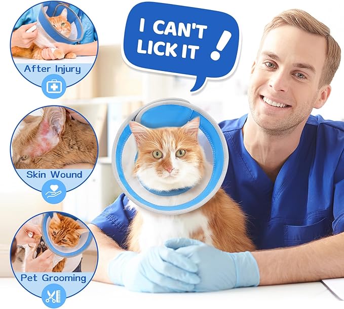Breathable Air Mesh Cat Cone Collar Soft to Stop Licking, Adjustable, Foldable Lightweight Kitten Cones After Surgery Recovery for Cats & Kittens (Light Blue,L)