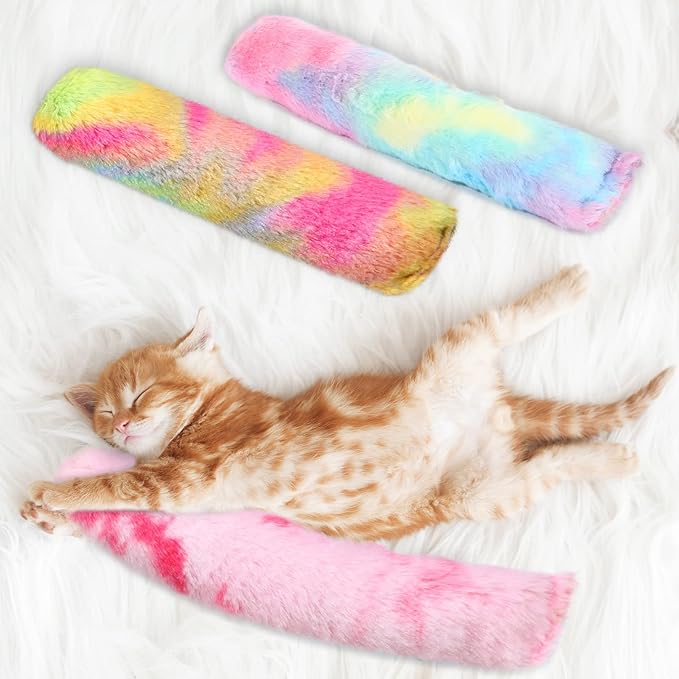 Civaner 6 Pcs Cat Catnip Toys for Indoor Cat 10.6 Inch Kitten Kicker Stick Catnip Toy with Crinkle Sound Inside Interactive Soft Plush Kitten Pillow for Chase Chew Exercise (Candy, Pink, Blue, Yellow)